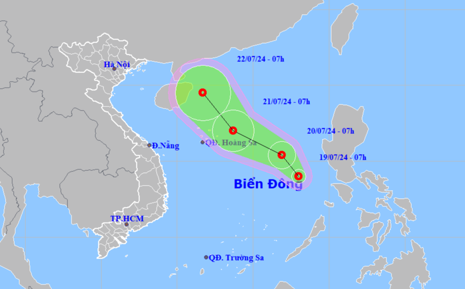Vị trí và hướng di chuyển áp thấp nhiệt đới - Ảnh: NCHMF